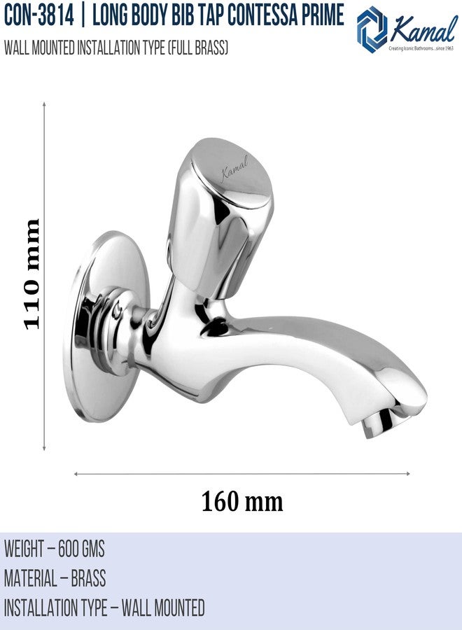 KAMAL Full Brass Long Body Bib Tap - Contessa Prime | Brass Conventional Design | German Tech Aerator Bib Tap Faucet (Wall Mount Installation Type) - Image 4